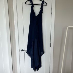 South moon under navy blue wrap dress high/low with ruffles size M